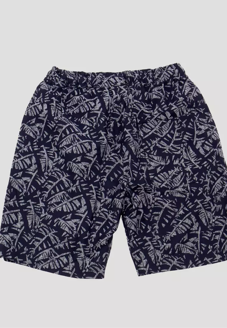 Diego Celana Pendek Linen Pria Navy Motif | Linen Short Pants Men Patterned Navy