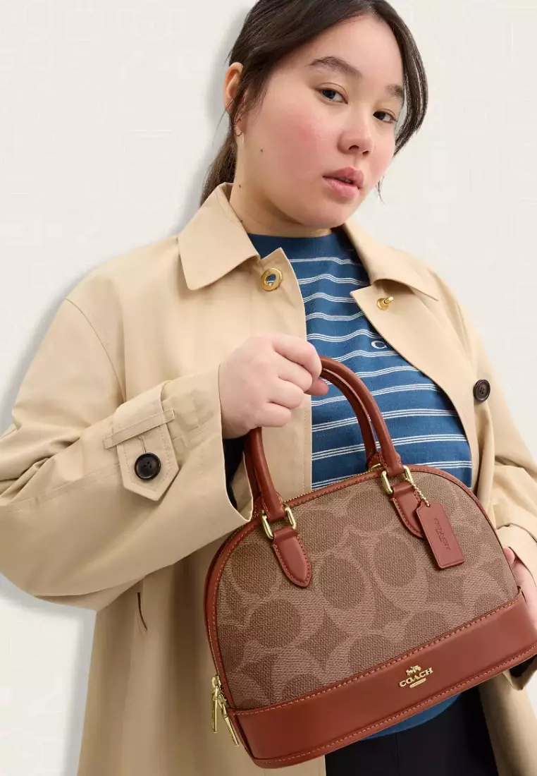 Coach Sabrina Satchel Bag In Signature Canvas Tan Caramel