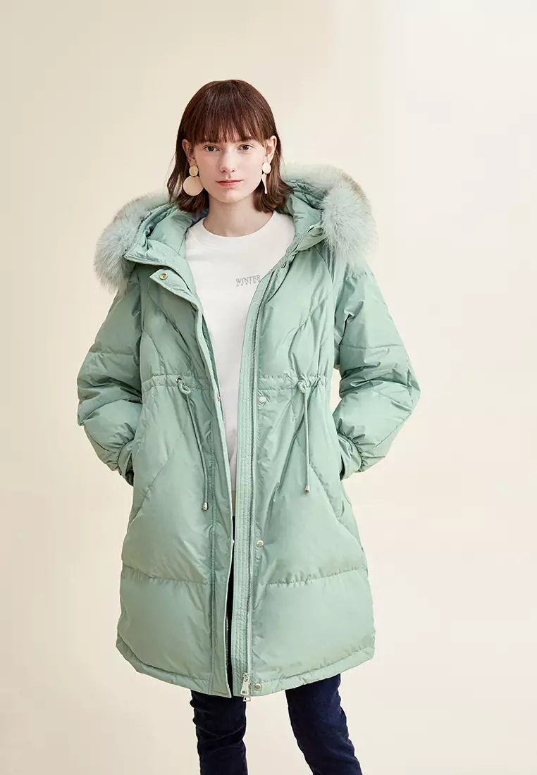 Buy Hopeshow Fur Collar Mid Length Down Jacket 2024 Online