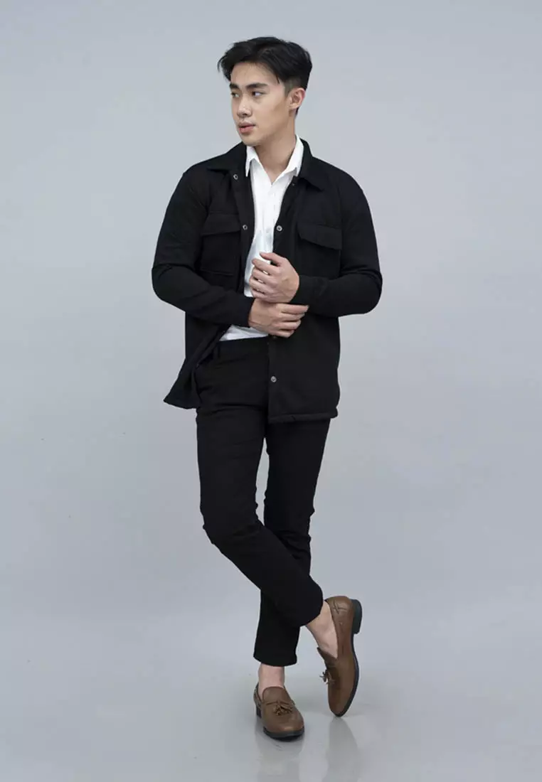 Houseofcuff Jaket Kemeja Casual Soft Fleece Hitam