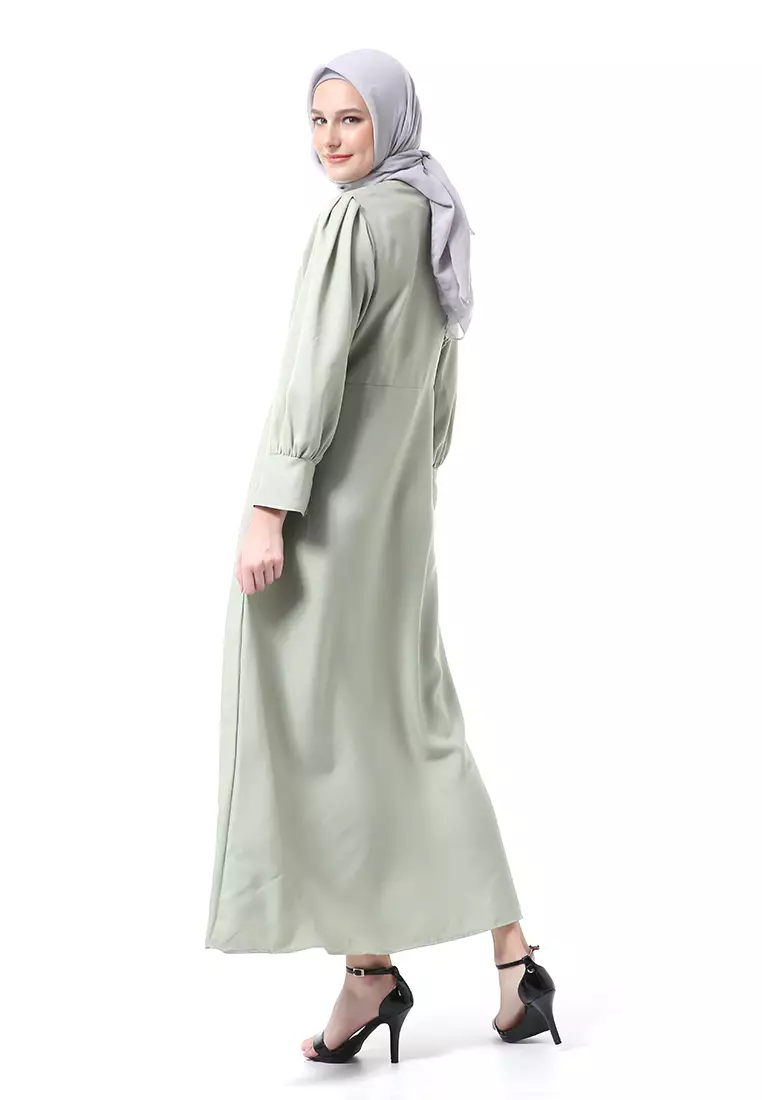 Alliyah Dress Gamis Muslimah Long Sleeve Model Balon Regular Fit Premium High Quality - Mint