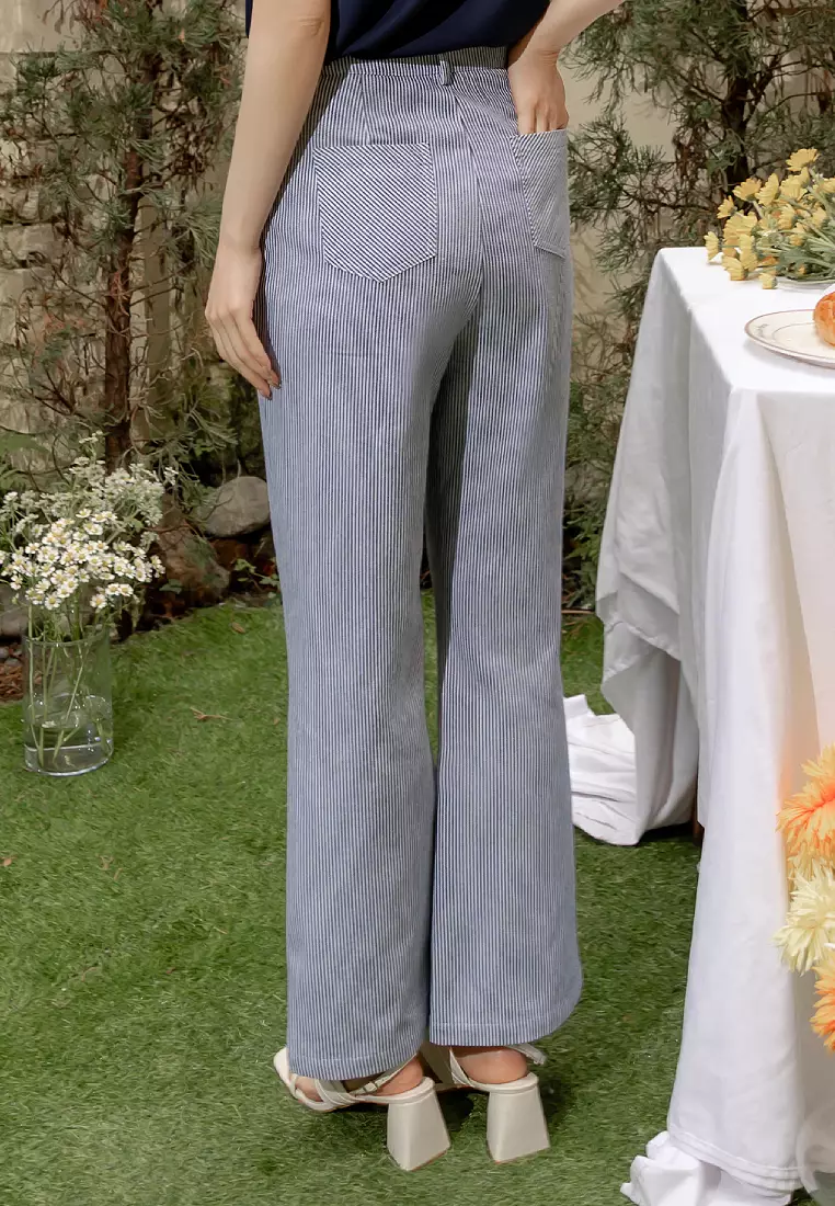 Subtle Striped Shell Button Trousers [BA7796]