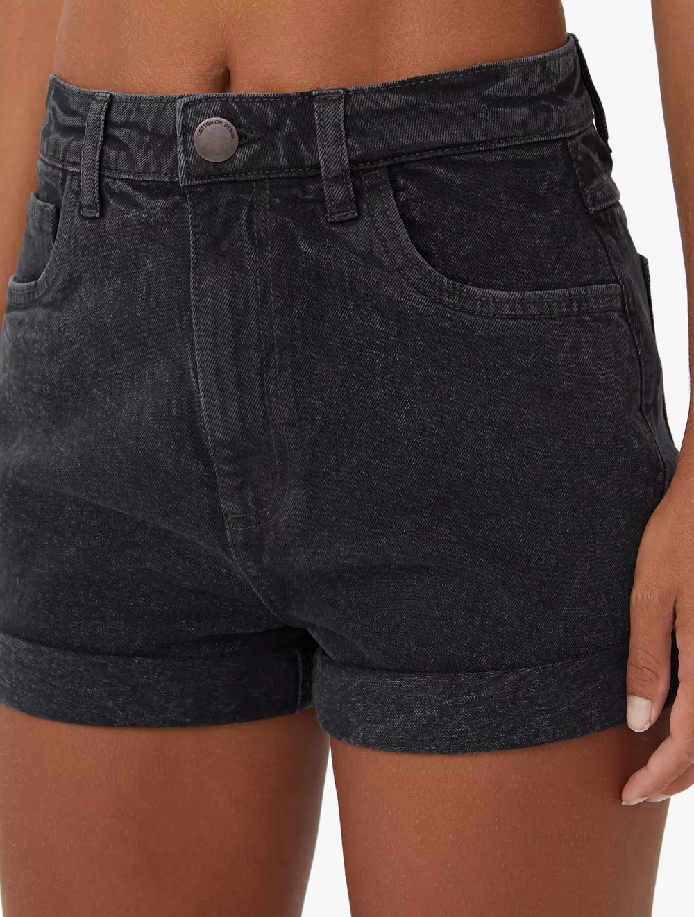 High Rise Classic Stretch Denim Short - Graphite Black