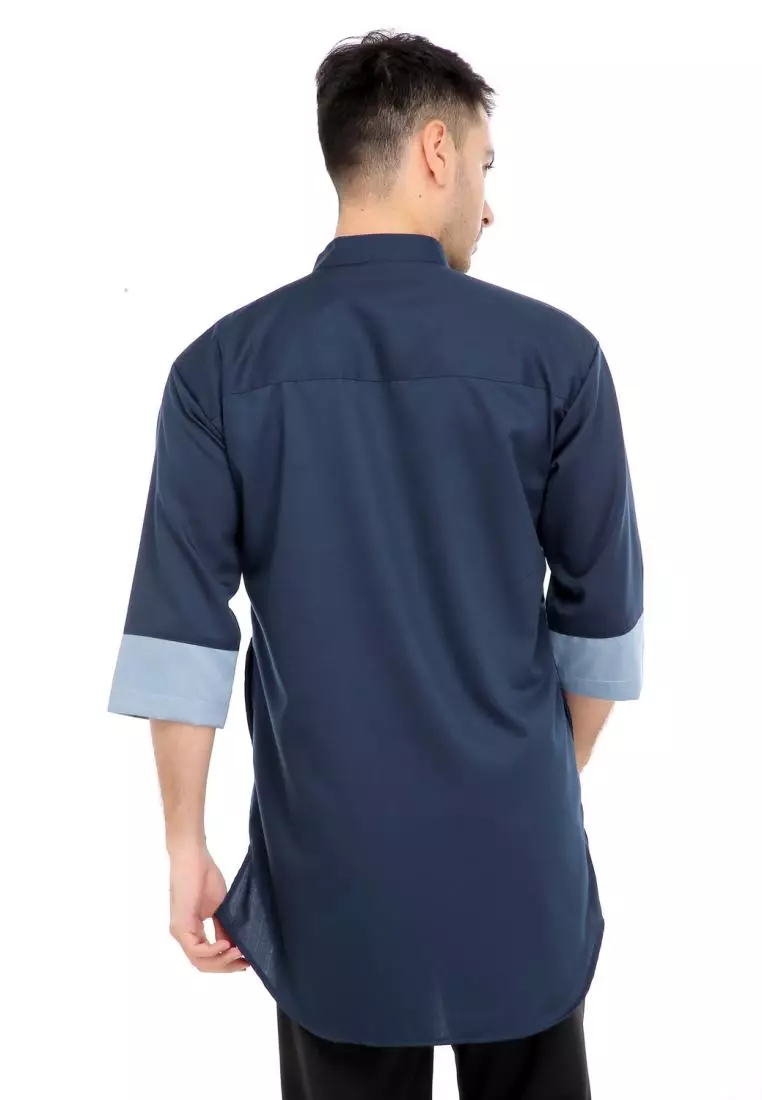 Baju Koko Gamis Muslim Pria Mauza - Navy