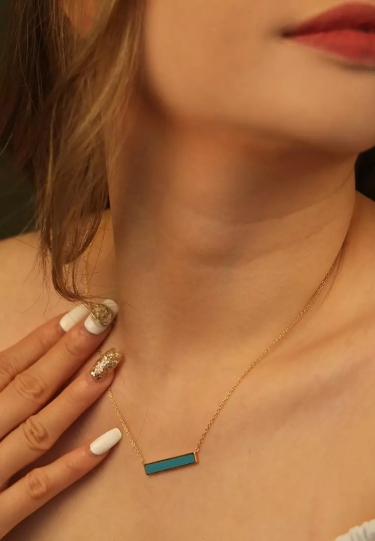 Vermeil Bar Enamel Necklace Turquoise Enamel