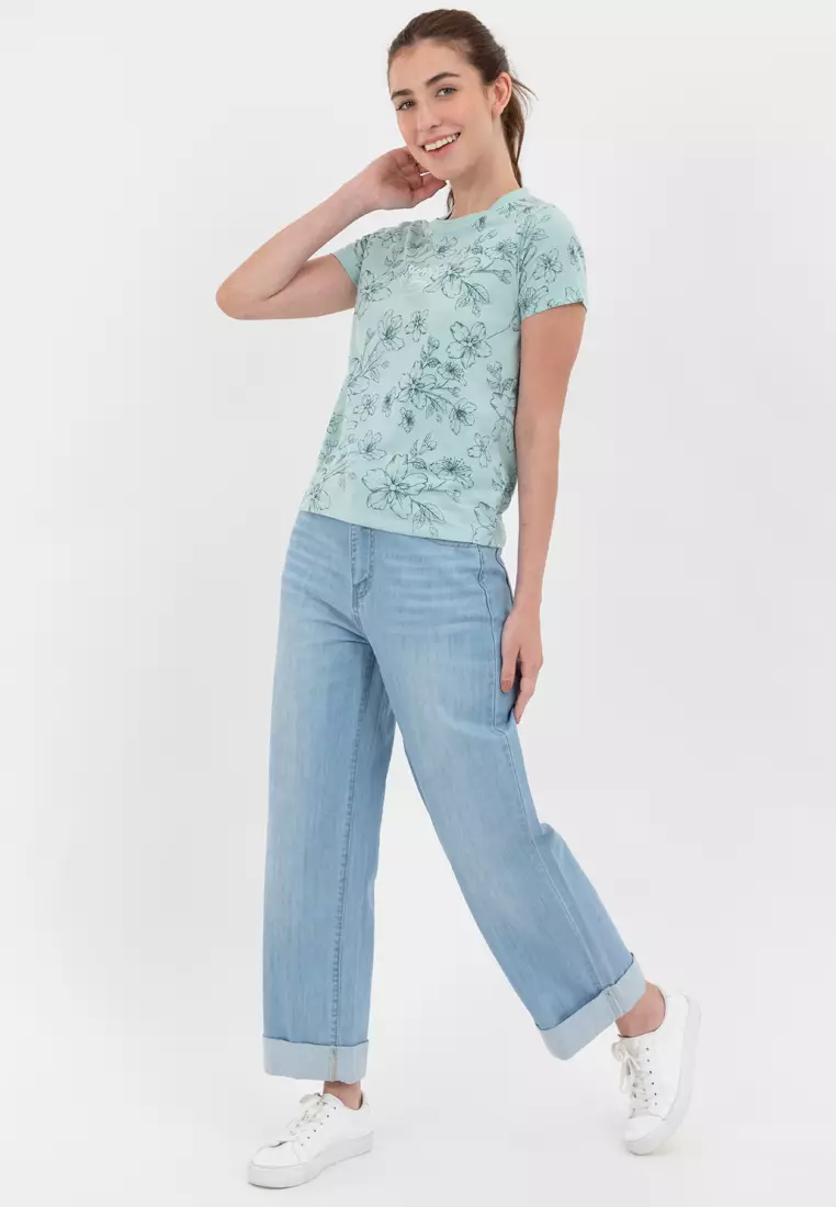 Online Exclusive Ladies All Over Print Tee Beryl Green