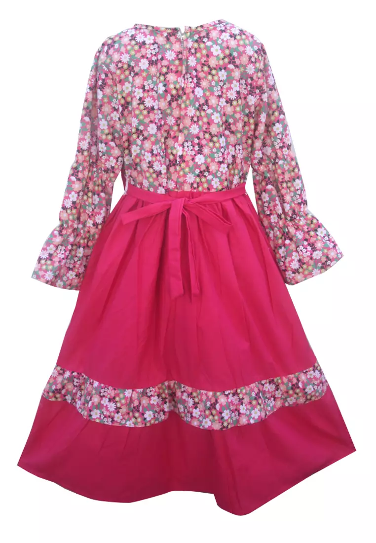 Two Mix Gamis Anak Perempuan Bahan Katun Motif Bunga Bonus Jilbab 4144