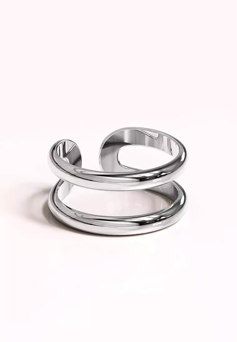 Solid 925 Sterling Silver Duo Band Adjustable Ring