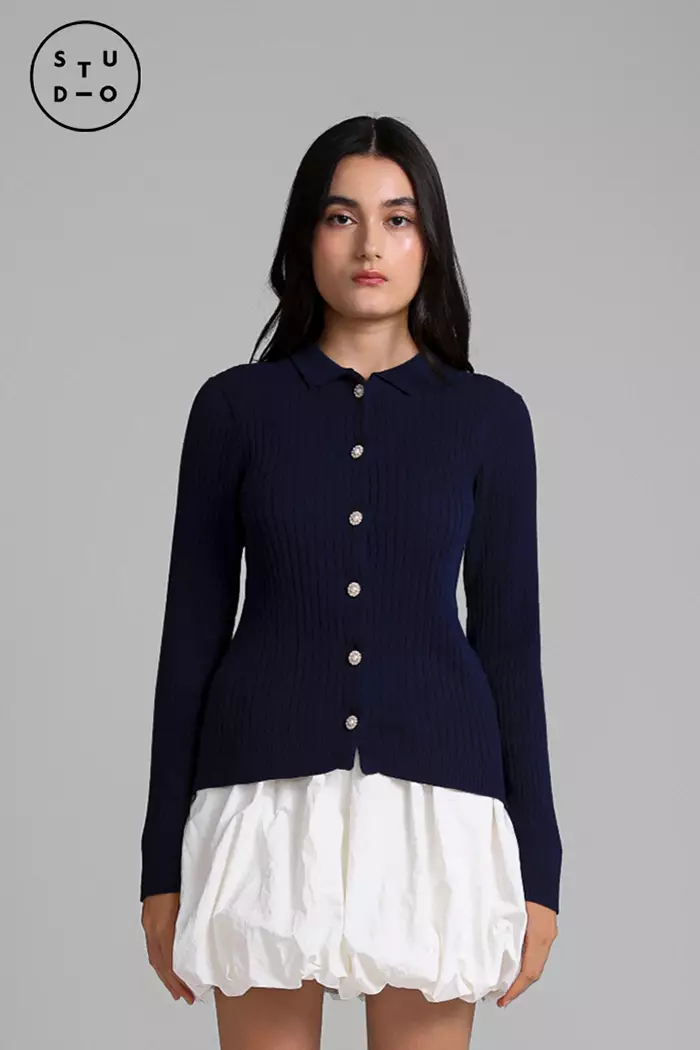 COTTONINK Studio - Atasan Rajut Knit Wanita Navy Avenue #HolidayCollection