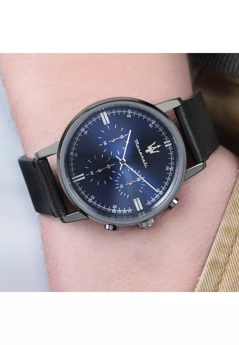 Maserati Eleganza Black Leather Quartz Multi function Watches R8871630002