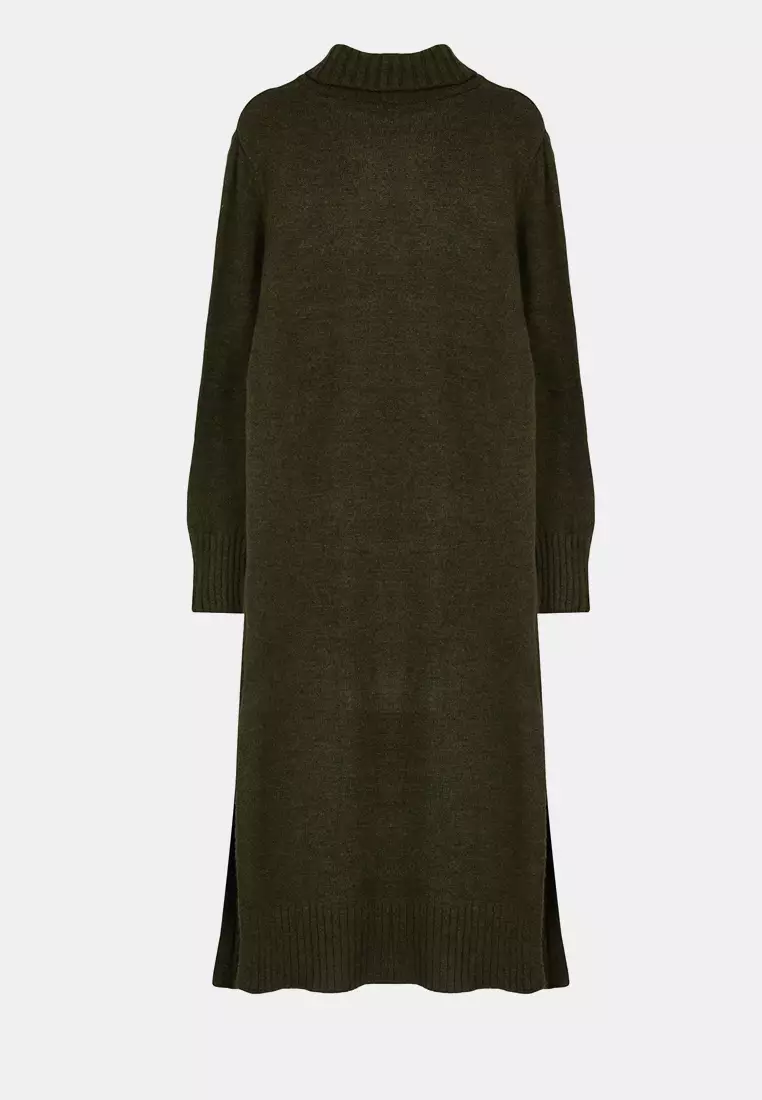 Khaki Midi Wide Fit Soft Texture Knitwear Dress