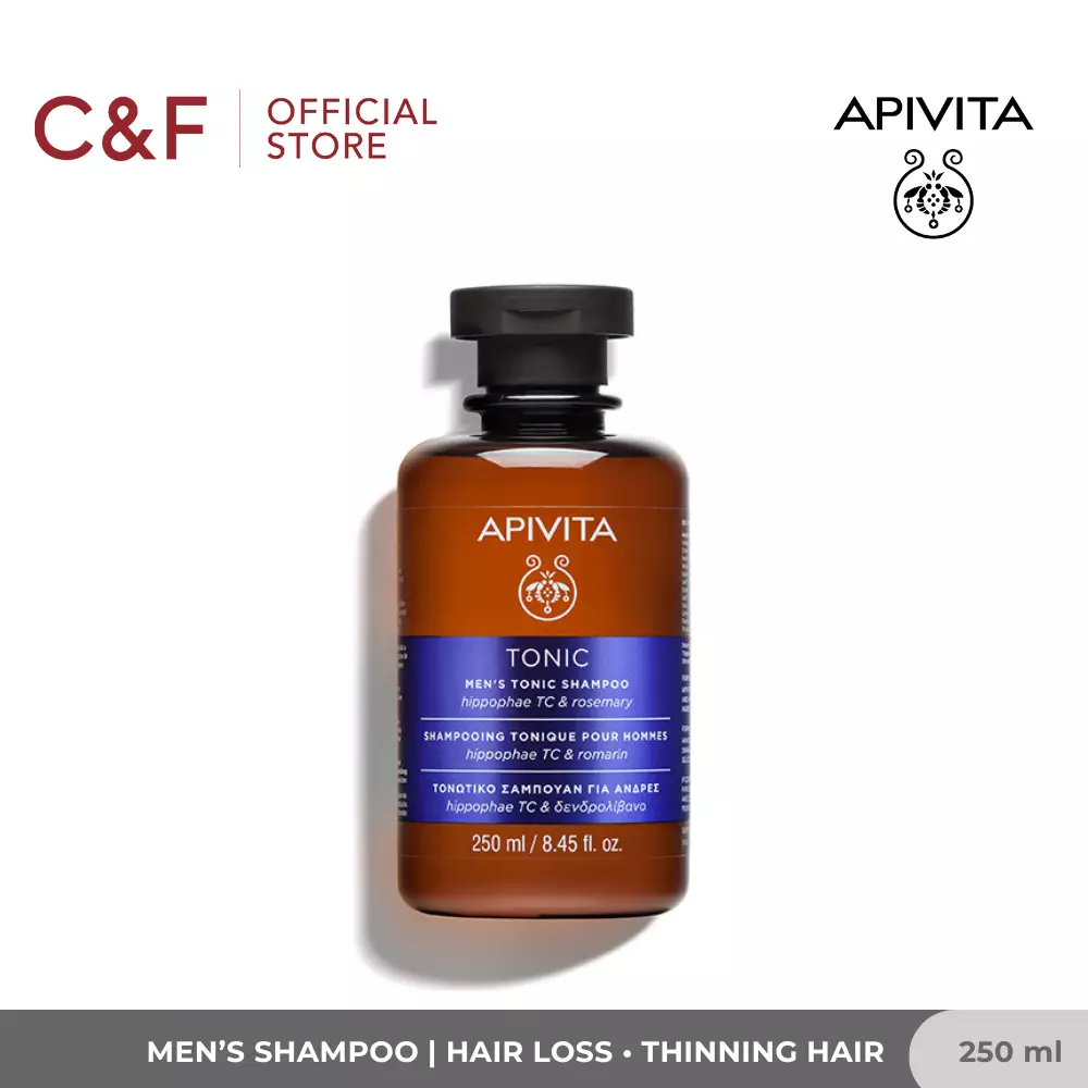 Apivita Men's Tonic Shampoo 250 ml | Sampo Rambut Pria Natural Non SLS Anti Rontok Menstimulasi Pertumbuhan Rambut Mengurangi Kadar Minyak Kulit Kepala