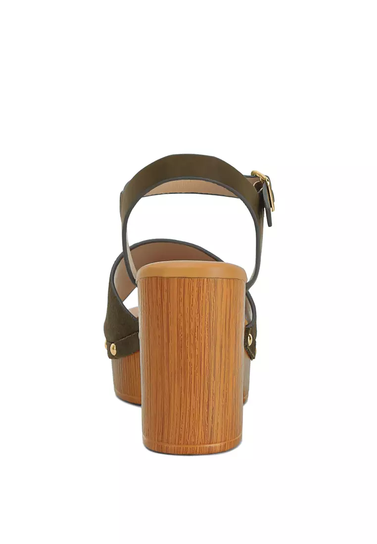 Olive Suede High Block Sandals