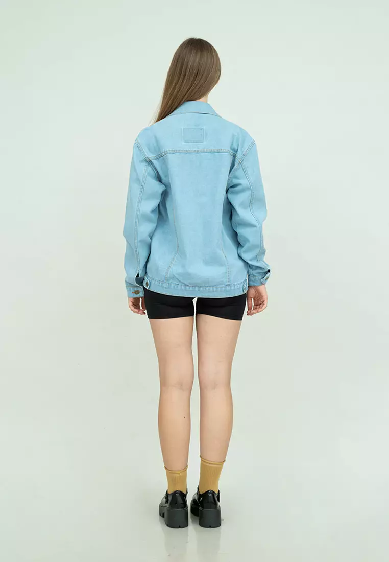 Houseofcuff Jaket Jeans Wanita Polos Tebal Jaket Denim Biru Pudar 2