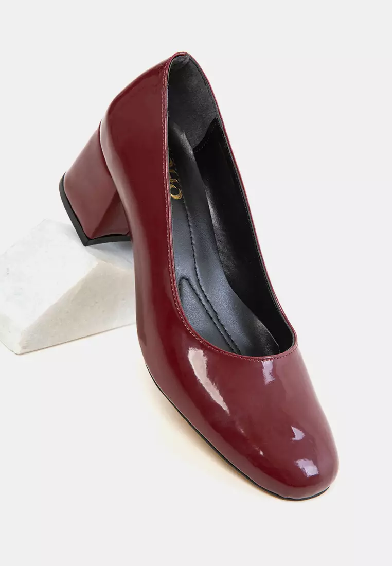 Burgundy Patent Leather Women'S Classic Heeled Shoes 20808