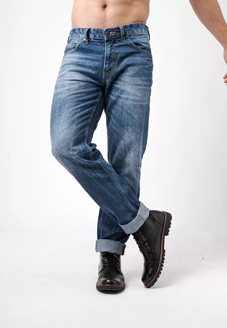 Tapered Fit Jeans Premium Mid Blue Wash