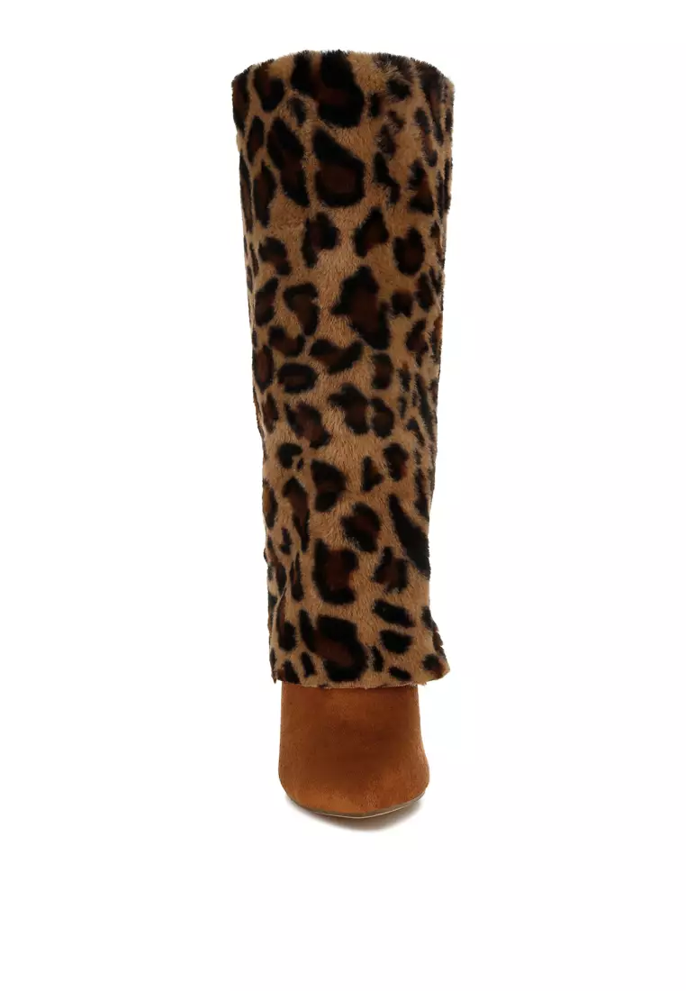 Fold-Over Calf-High Boots in Leopard