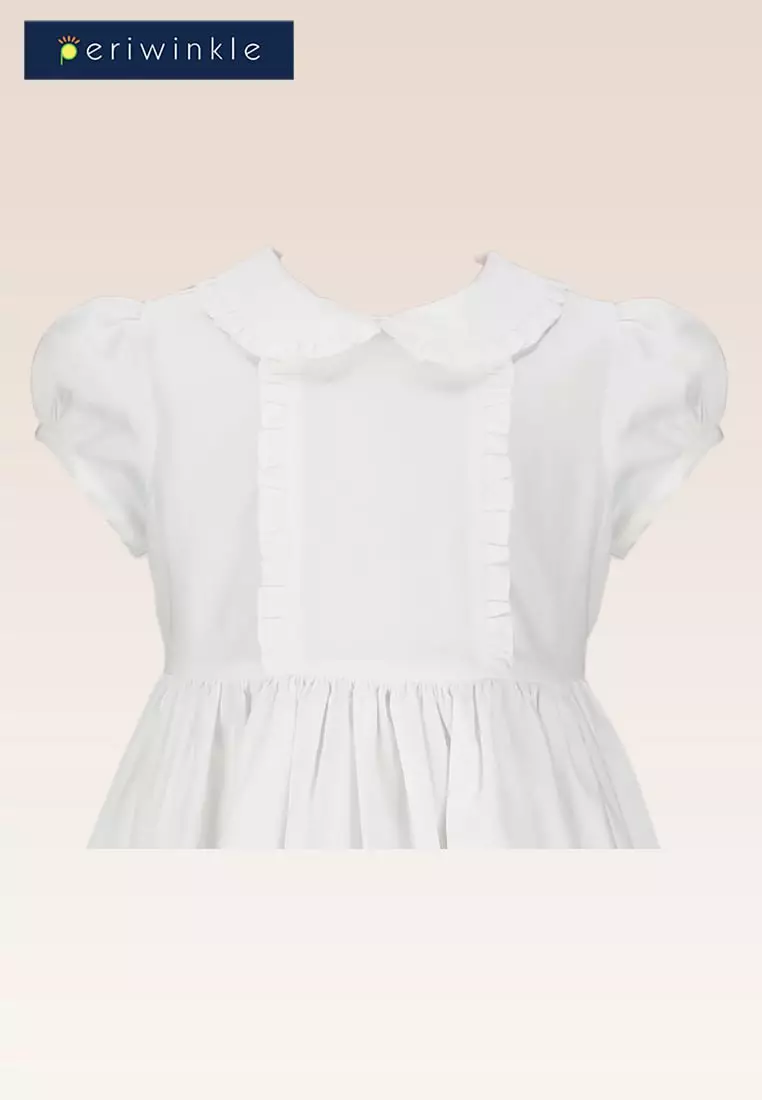 Kasandra Girls White Dress with Ruffles at Front and Collar