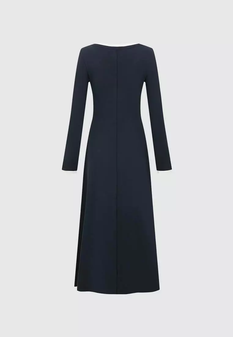 Buy Urban Revivo Long Sleeve V-neck Contrast Trim Cotton Blend A-line ...