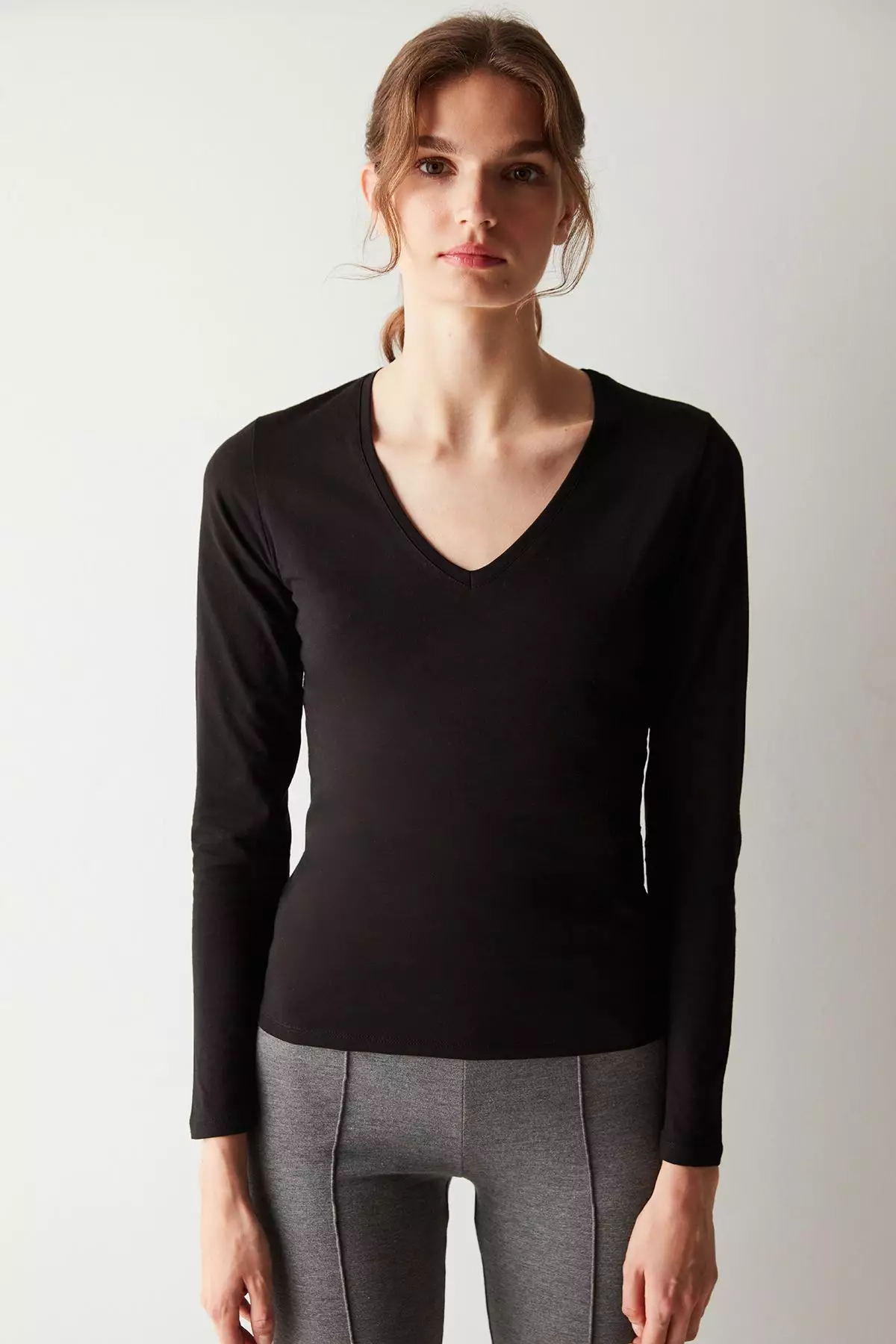 Buy Penti Cotton V Neck Basic Black Long Sleeve Top 2025 Online