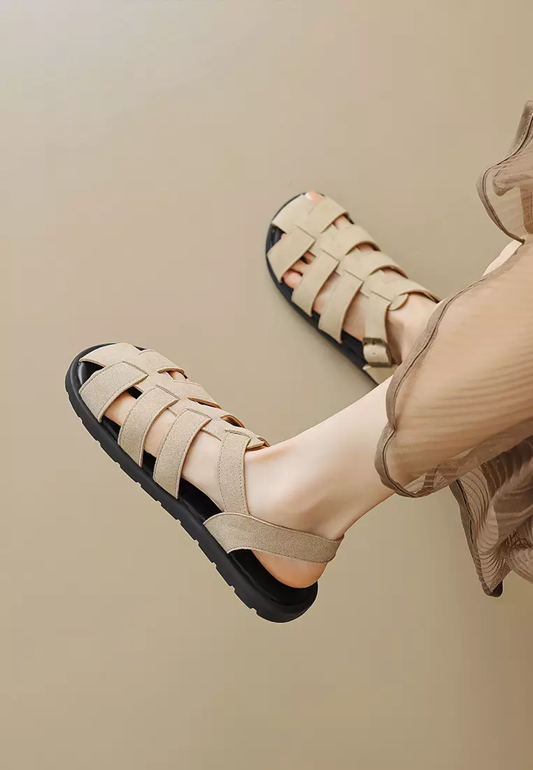 Round Toe Microfiber Leather Sandals WW8397-3