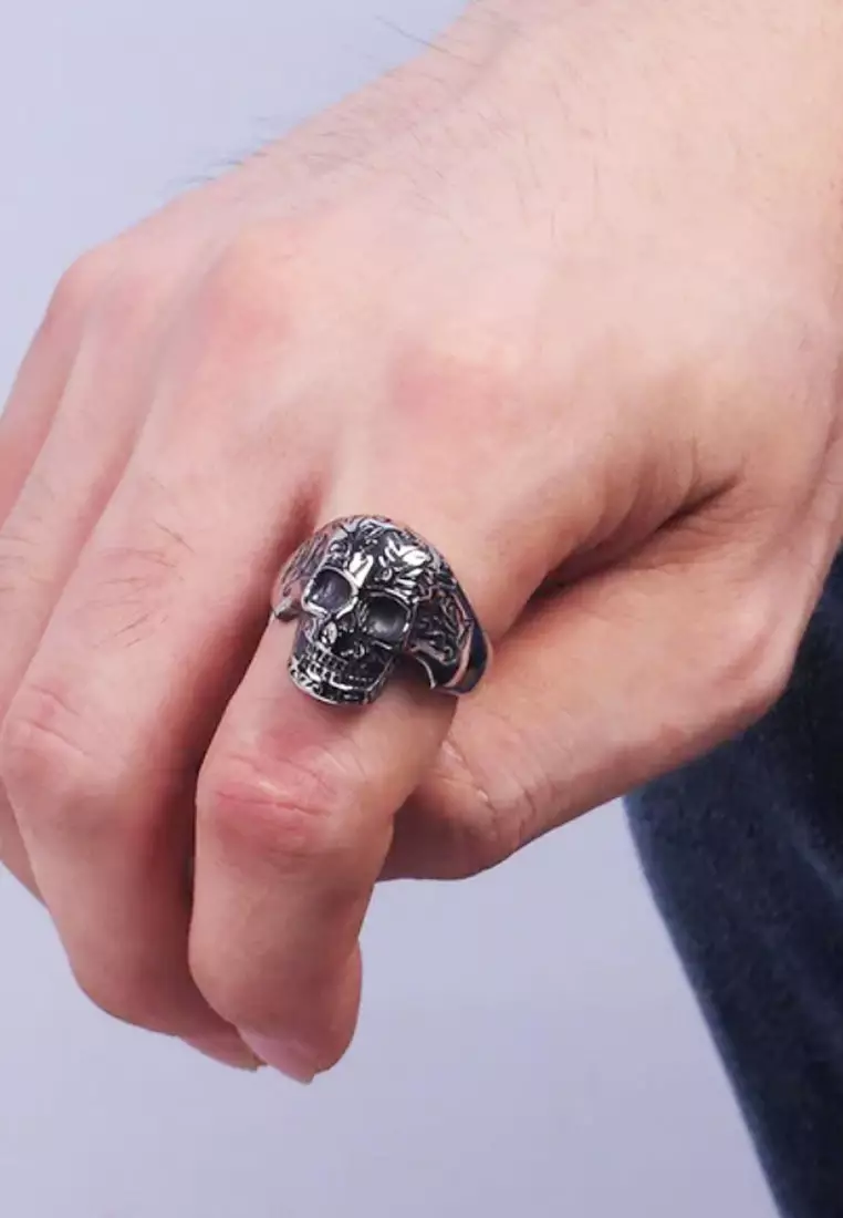 Accessories Cincin Pria Pria Pirate Skull  Premium Stainless-Steel Ring Silver