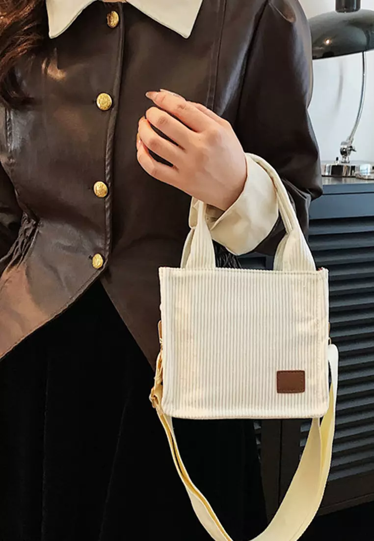 Wakakids Tas Selempang Wanita Sling Bag Kotak Corduroy Hand Bag Venrc Cream
