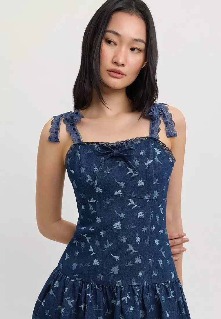 Bubble Hem Mini Dress - Blue