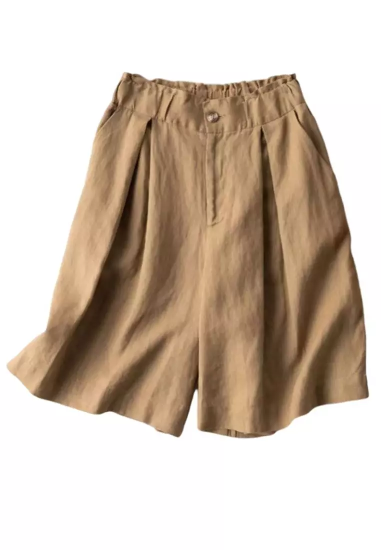 High Waist Cotton-flax Cropped Shorts RZ9086