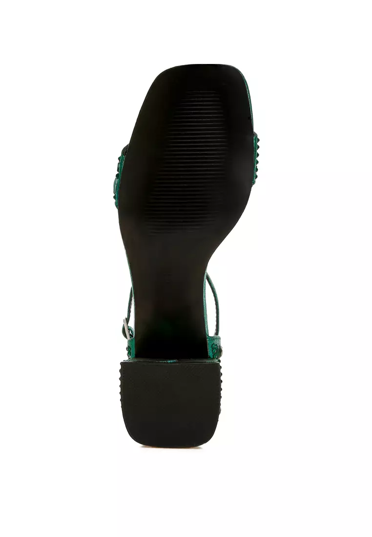 Sandal Berkilau Berhiasan Berlian Imitasi dalam Warna Hijau