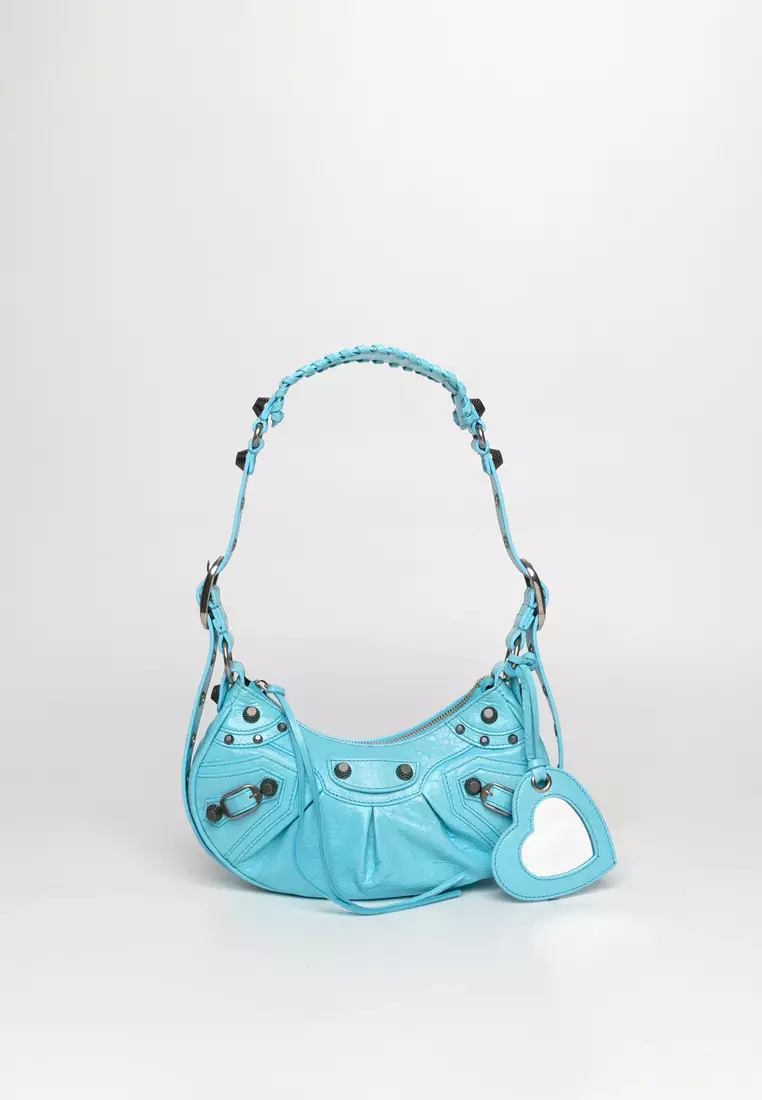 balenciaga blue suede bag