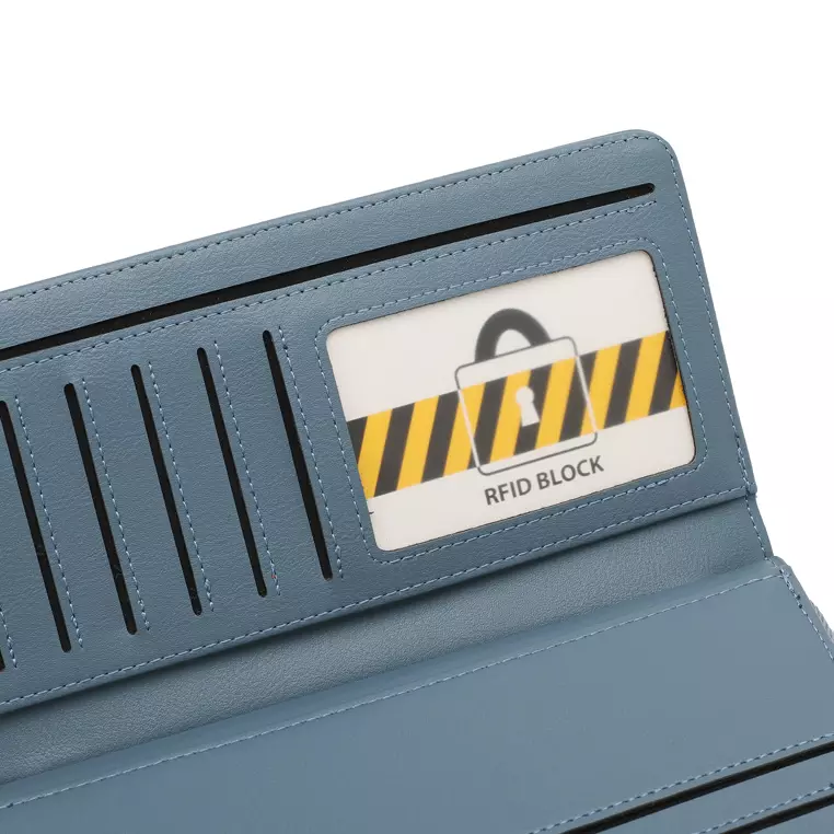 Dompet Panjang Wanita (Women's RFID Magnet Button Bi Fold Leather Long Wallet / Purse)