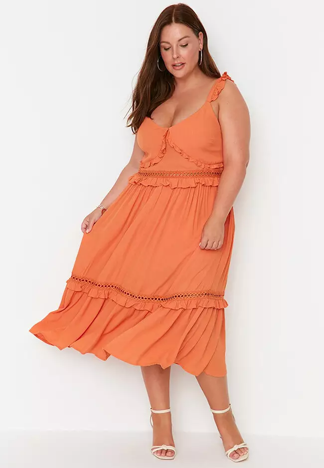 Buy Trendyol Plus Size Ruffled Woven Dress 2025 Online ZALORA Philippines