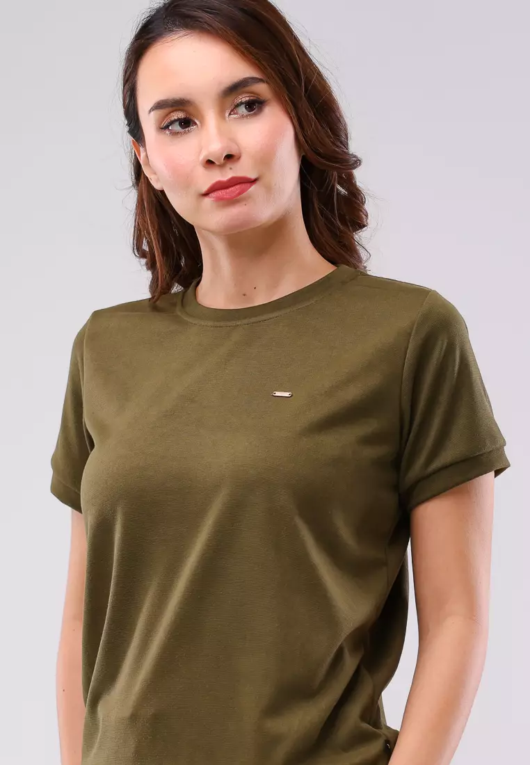Special Fabric Knits Short Sleeves Blouse