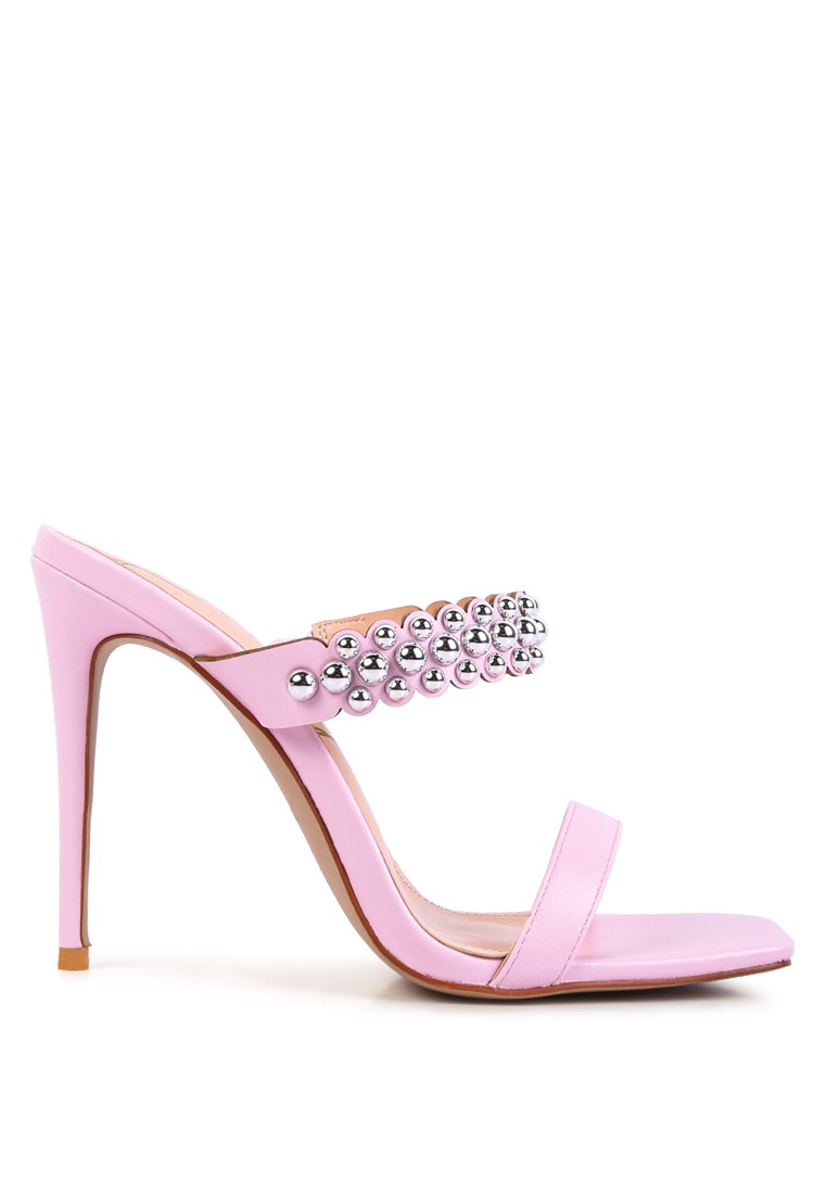 Pink High Heel Metal Ball Sandals