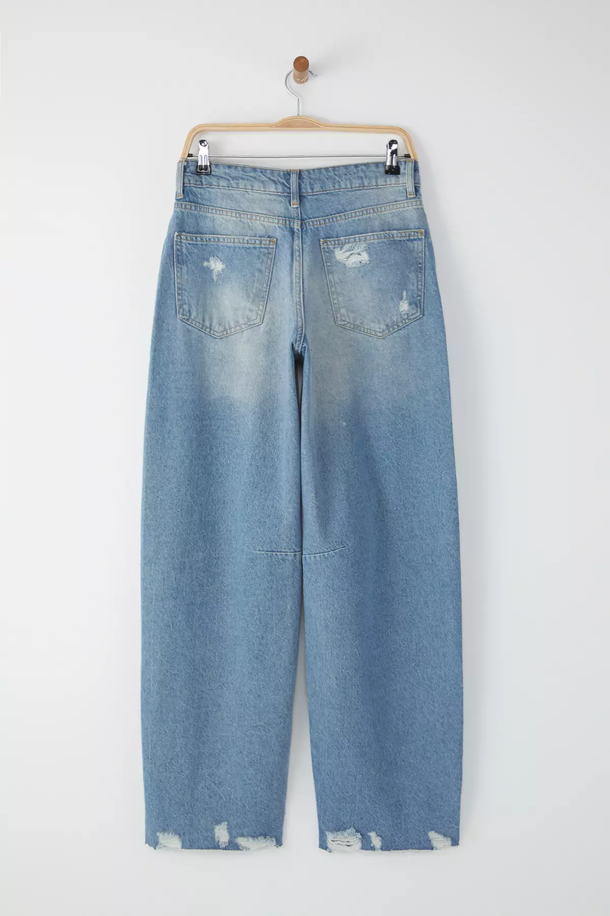 Dark Blue Ripped Detail Regular Waist Skater Baggy Jeans