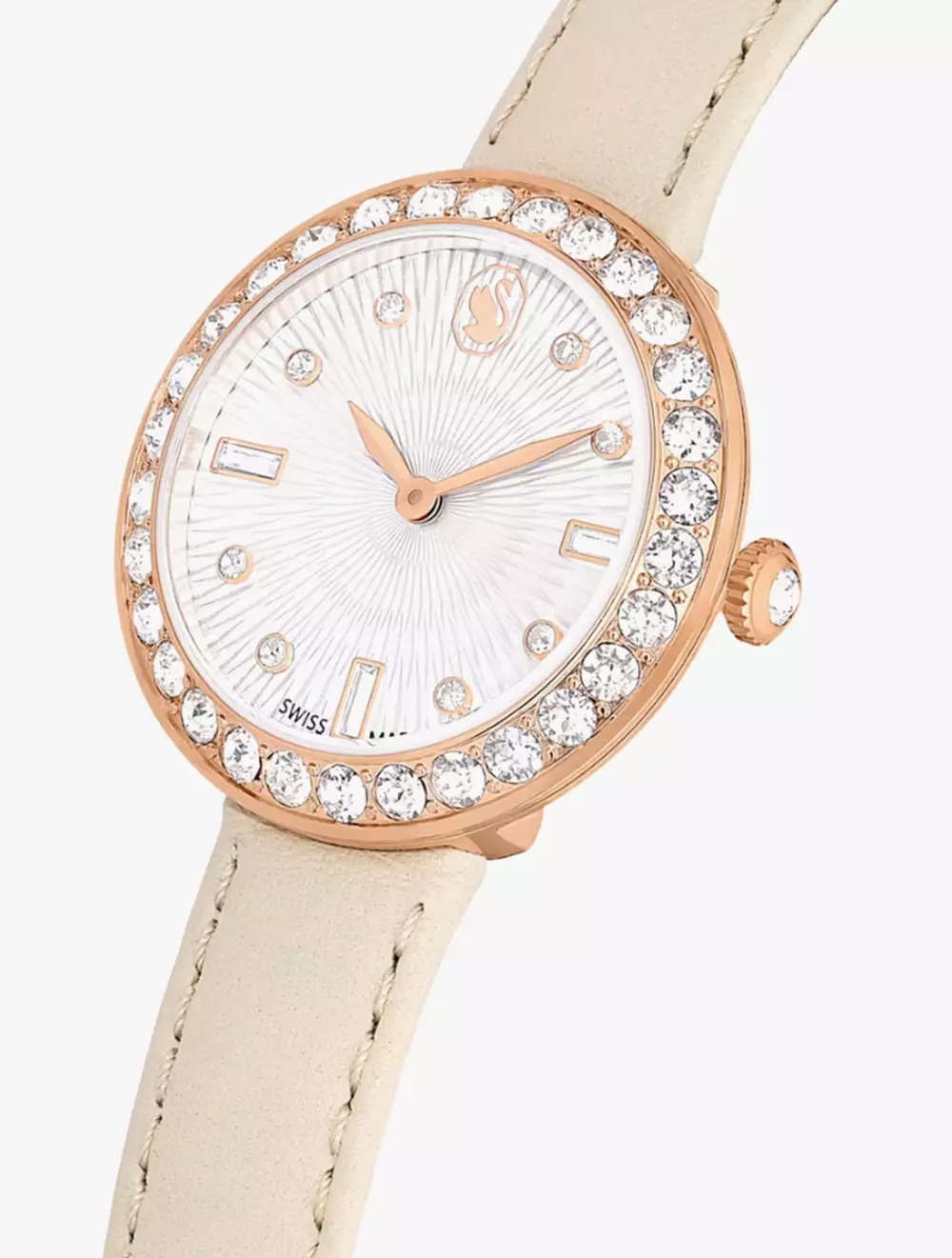 Jual Swarovski Certa Watch, Swiss Made, Leather Strap, Beige, Rose Gold ...