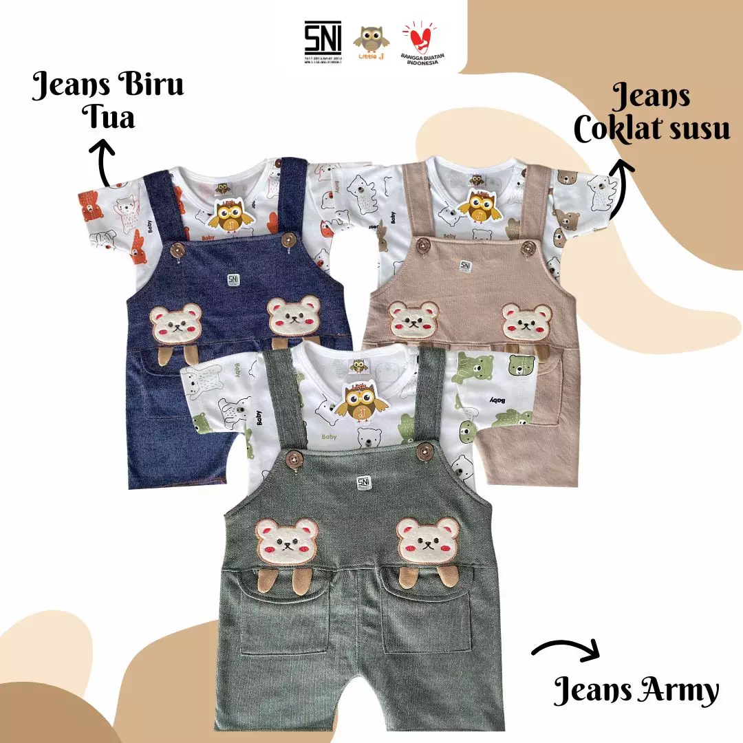 Little J - (KODE 666) Setelan Overall Anak Motif Dinosaurus + Kaos – Baju Bayi Laki-Laki 1-2 Tahun Kekinian