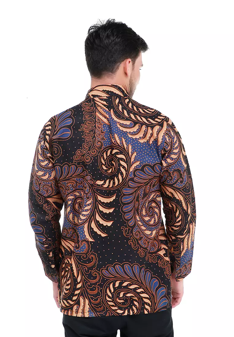 Dwan Kemeja Batik Pria Puser Motives Atasan Formal Longsleeve Shirt Material Cotton ORIGINAL - Navy