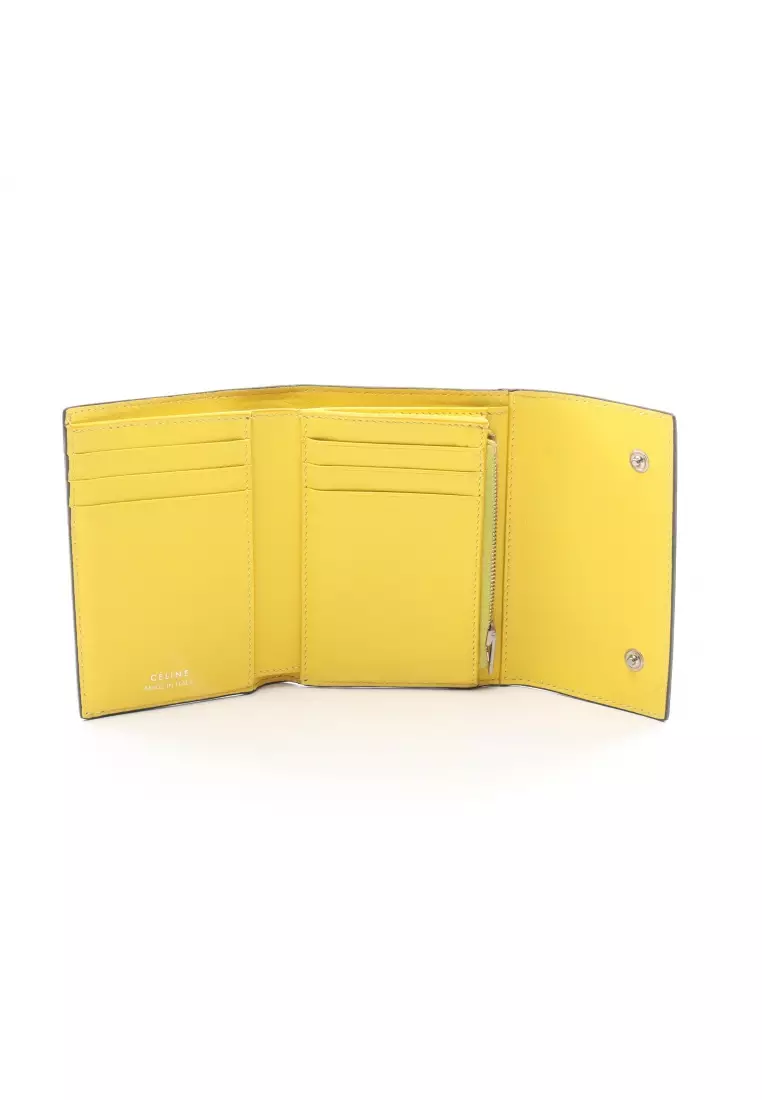 Celine Tri-Fold Wallet Trifold Multifunction Yellow Gray Beige