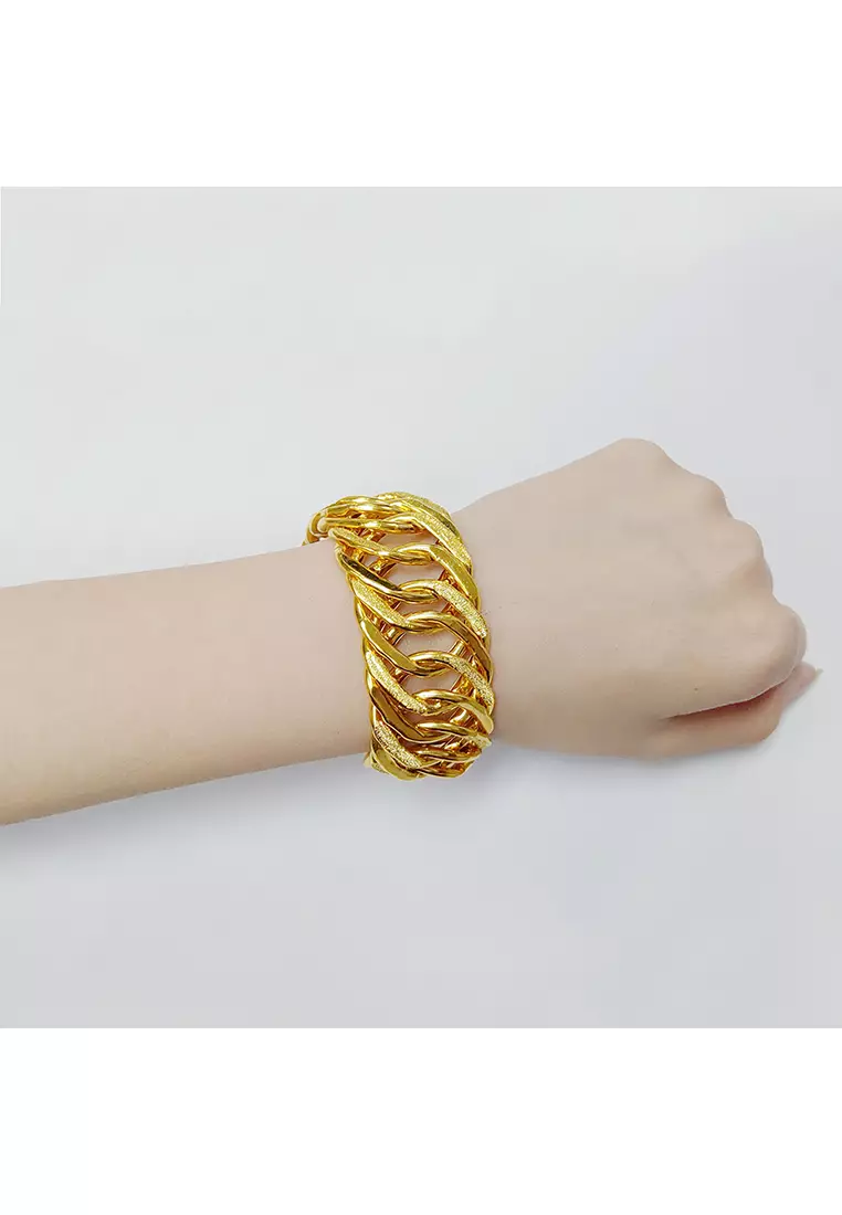 375/9K Gold Hollow Double Centipede Chain Bracelet T025 (2.50CM)