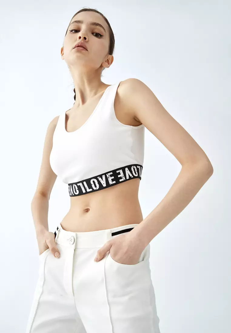 Printed Slogan Crop Tank Top