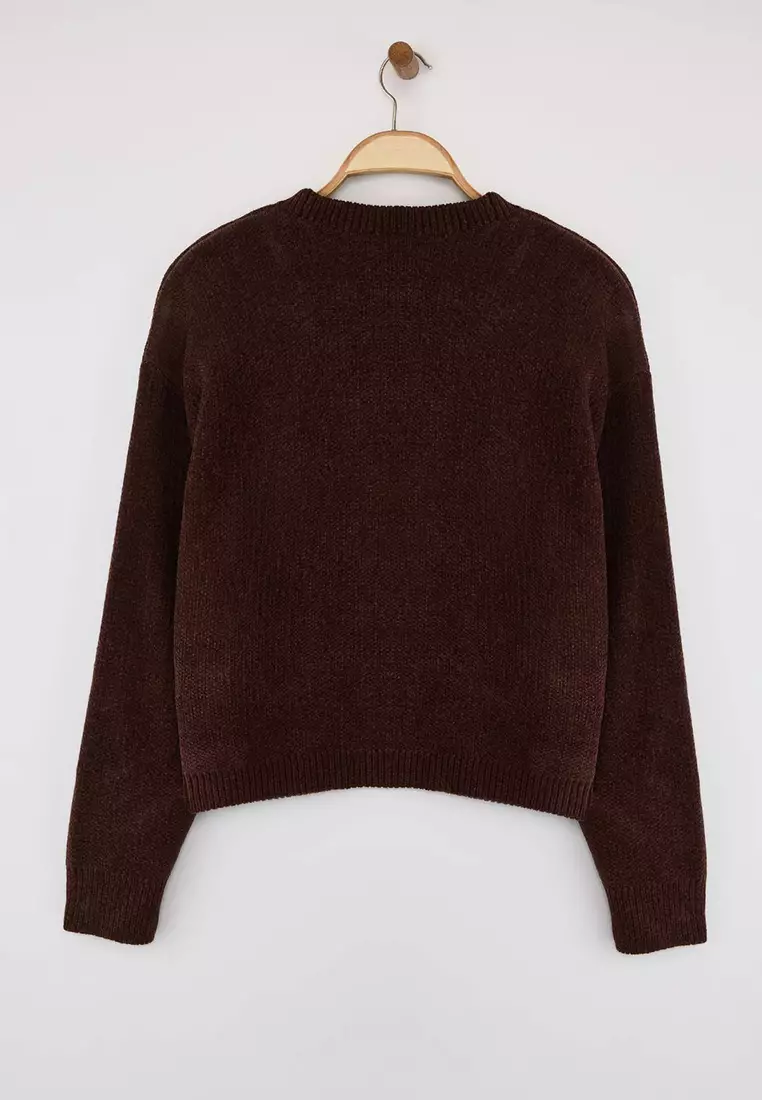 Brown Wide Fit Special Yarn Knitwear Sweater