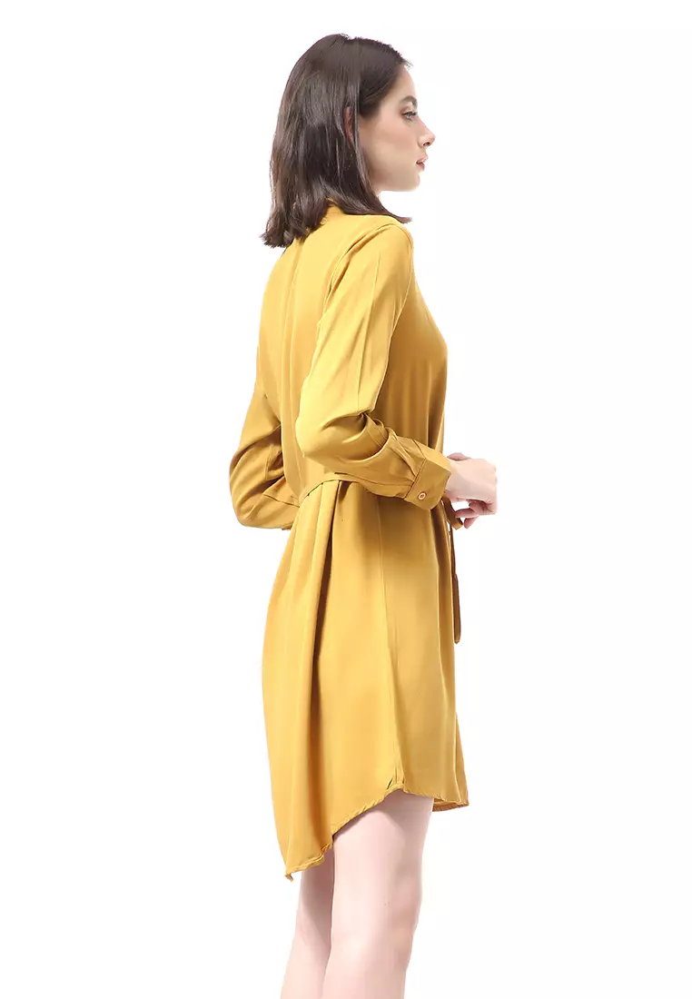 Rachel Dress Wanita Model Kemeja Full Kancing Long Sleeve Material Twill Rayon ORIGINAL - Mustard