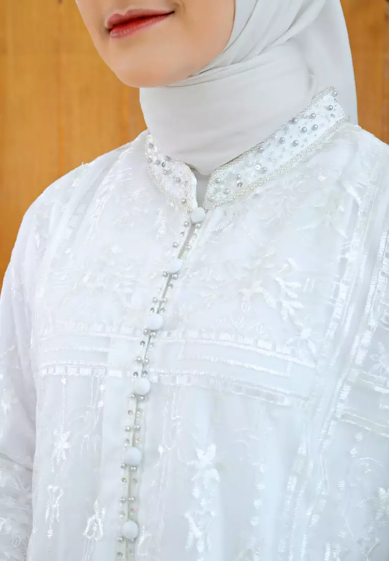 Mosleem Long Dress White Payet Elegan By Briiliant Girl Warna Putih