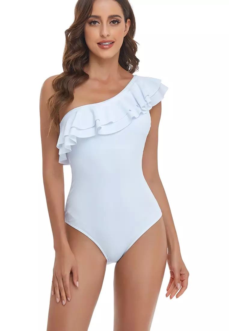 White one shoulder sales one piece swimsuit