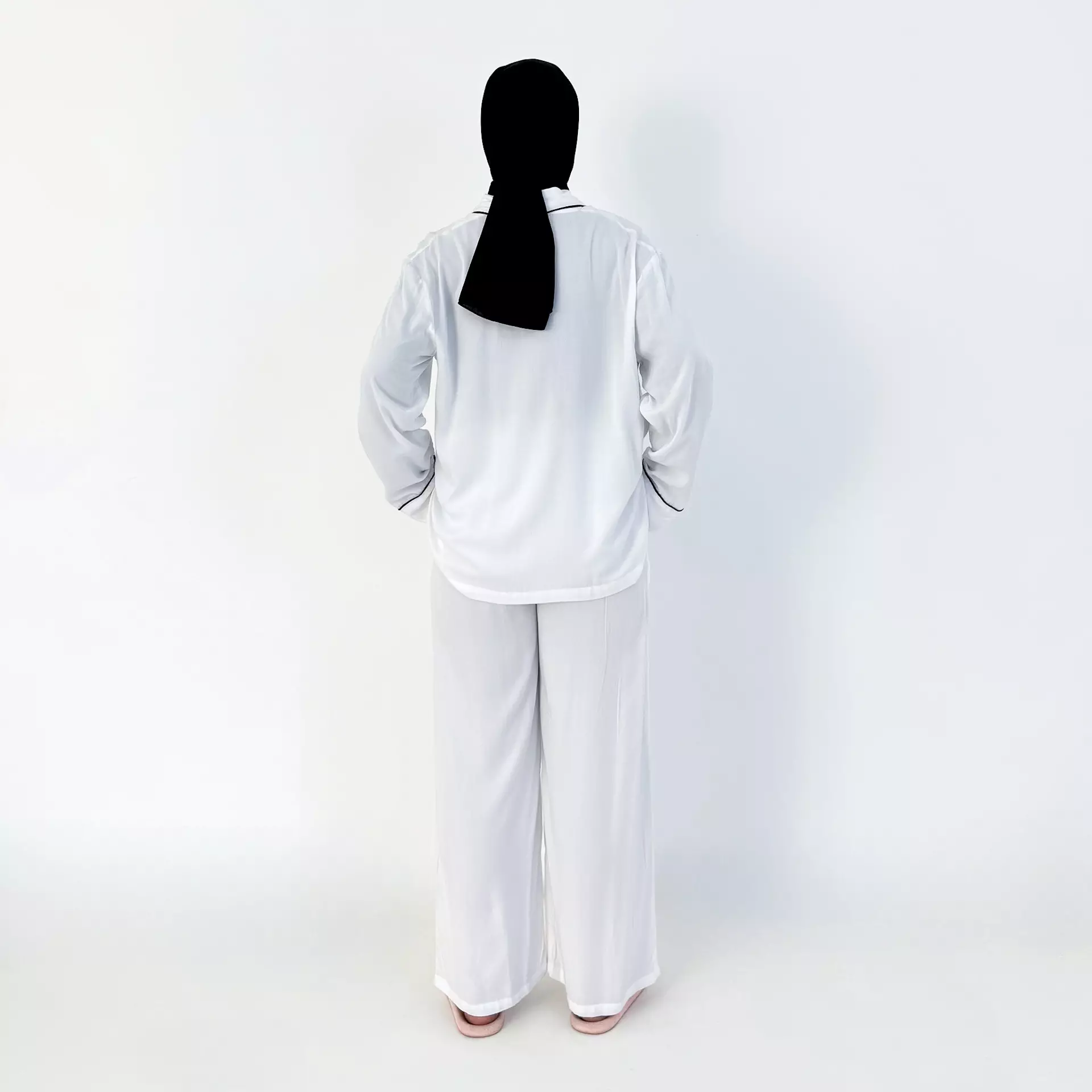 Pyjama Cotton Basic [PUTIH] SIZE M-XXL Baju Tidur Long Sleeve Long Pants Sleepwear