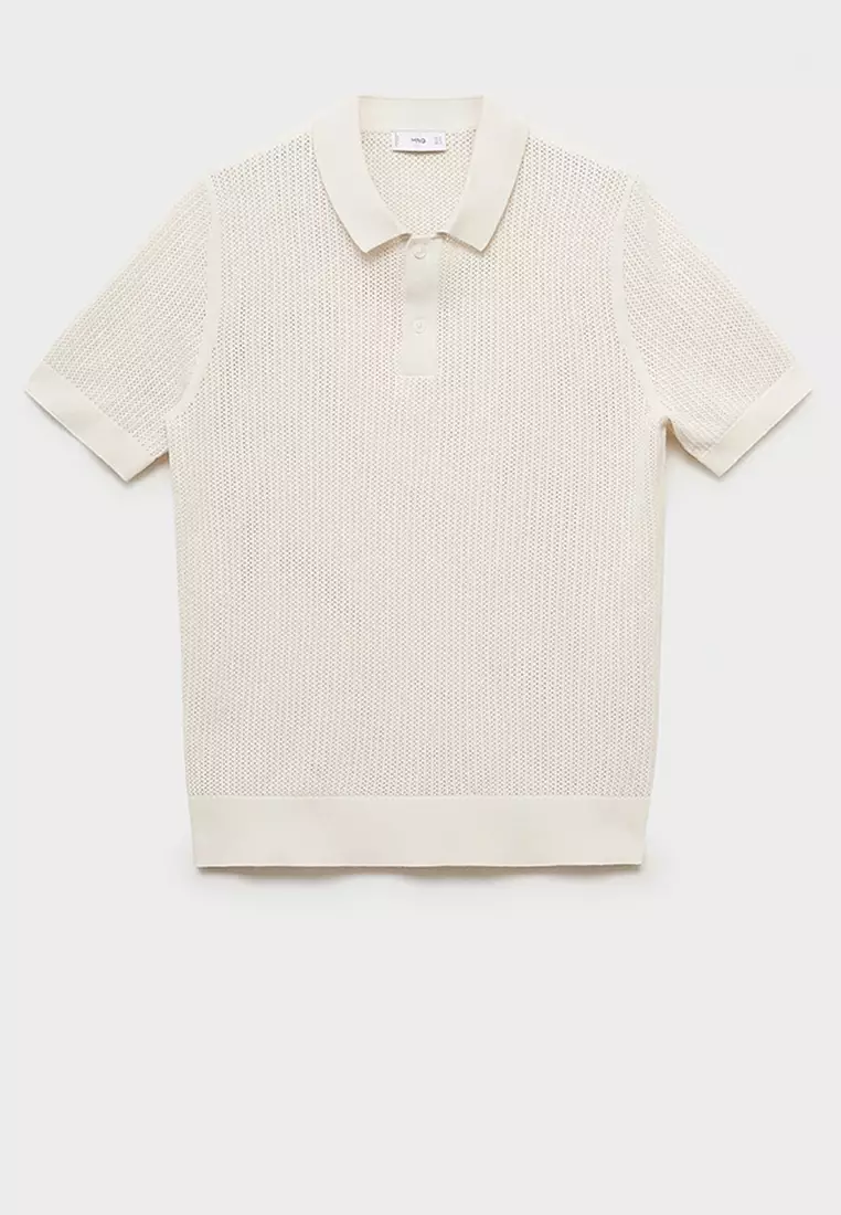 Openwork Knitted Cotton Polo Shirt