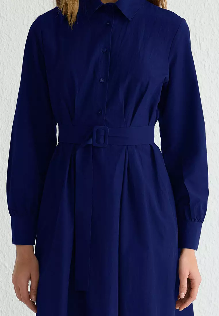 Saxe Shirt Collar Fabric Belted Woven Dress Tctss25Eb00006