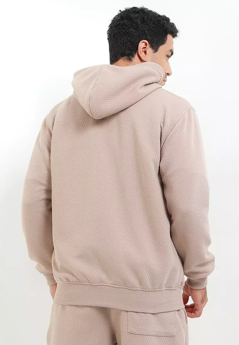 SYZLO Jaket Hoodie Zipper Maze Cotton Fleece - Beige